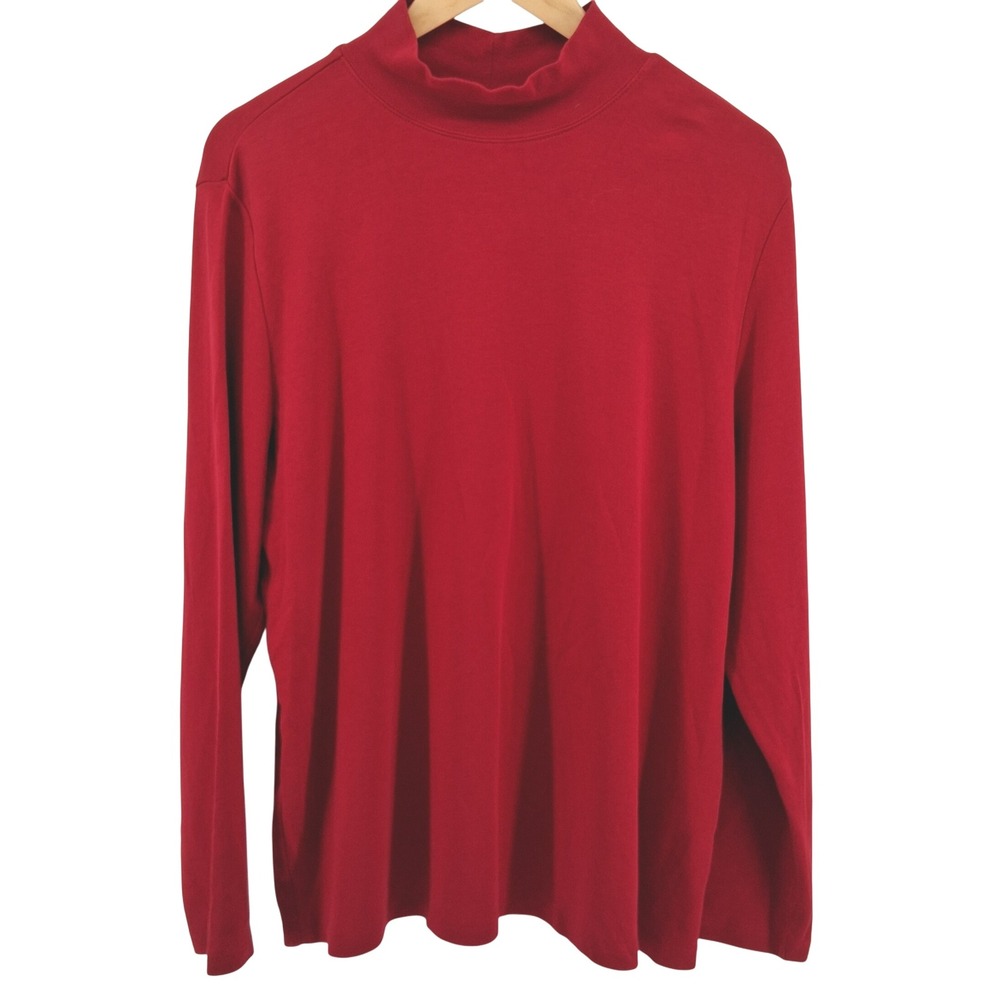 Karen Scott Red Mock Neck Long Sleeve Knit Top Womens Sz‎ 2X Pullover Holiday